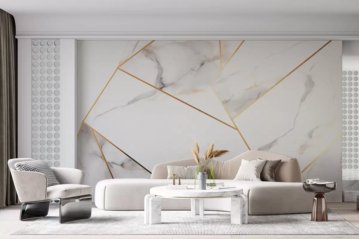 murales de pared Superficie de mármol con motivos geométricos amarillos w09363