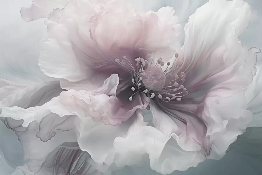 murales de pared Delicada flor con pétalos rosas y blancos w04446