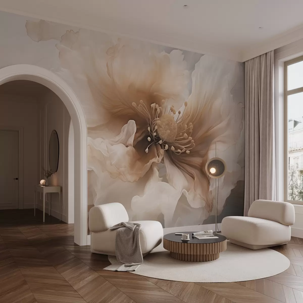 Murales de pared Delicada flor en cálidos tonos beige w04446v1 murales de pared Delicada flor en cálidos tonos beige w04446v1