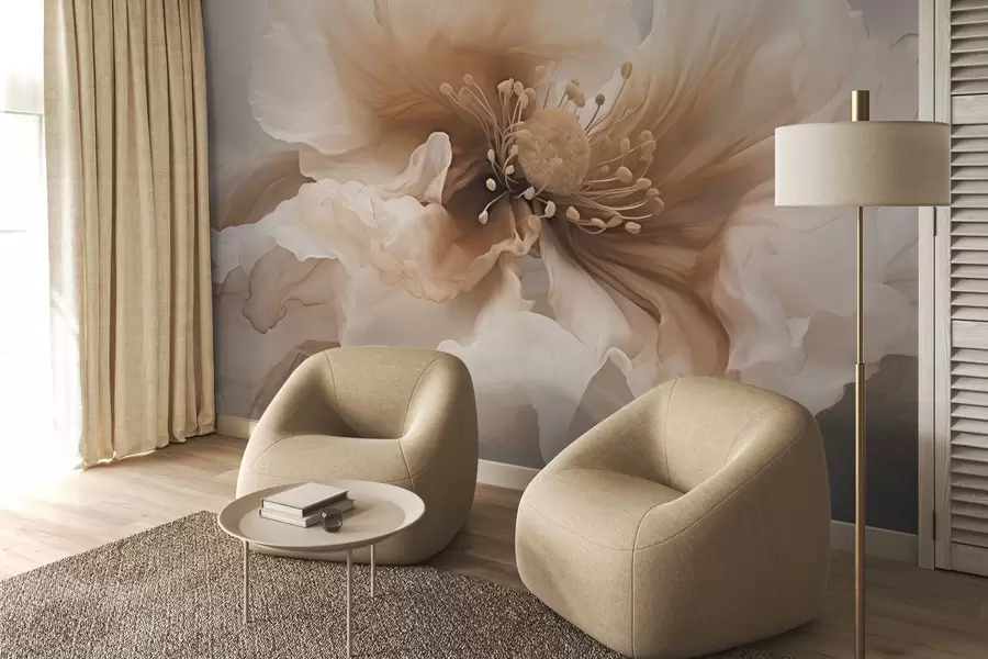 murales de pared Delicada flor en cálidos tonos beige w04446v1