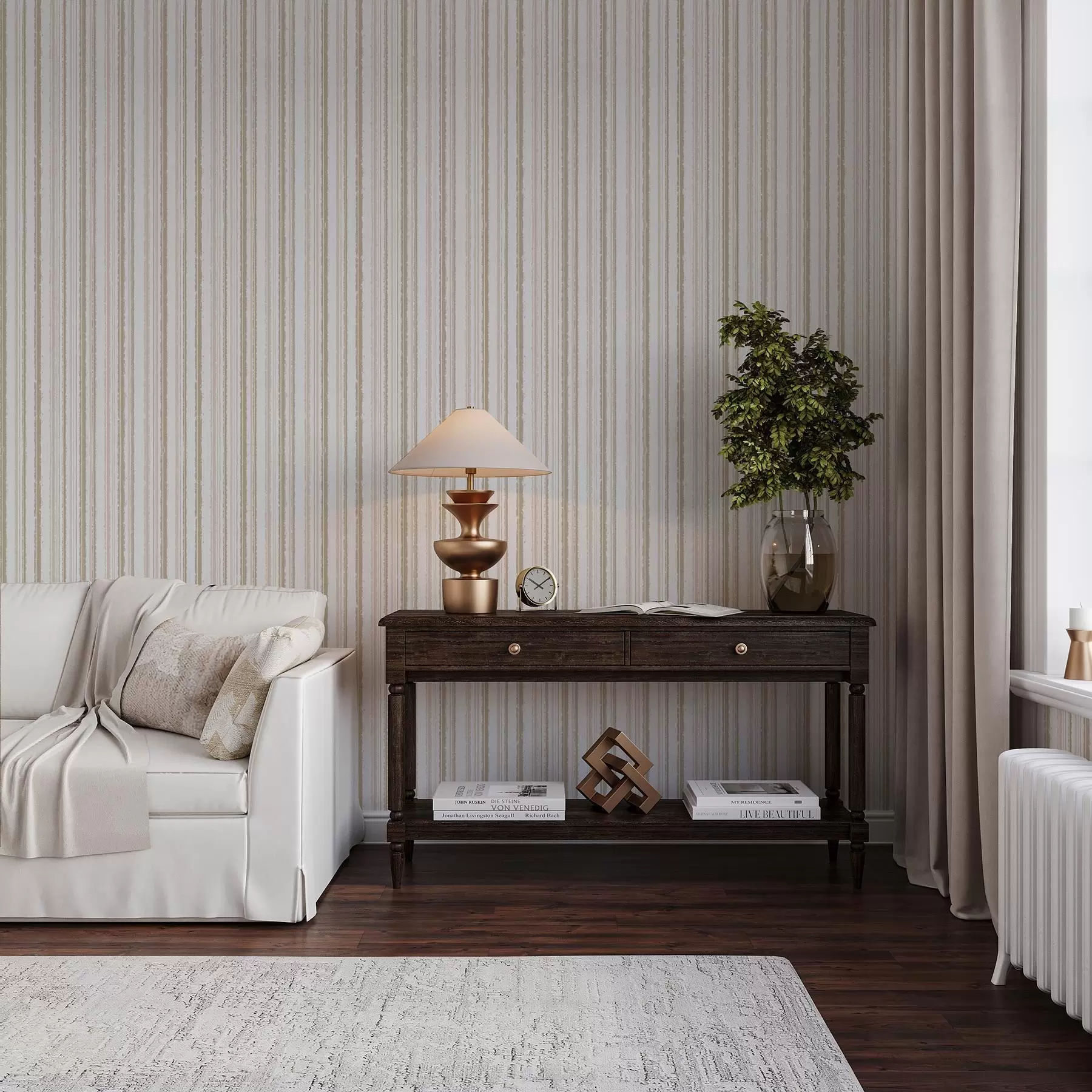 murales de pared Rayas beige-rosa con detalles blancos a00505