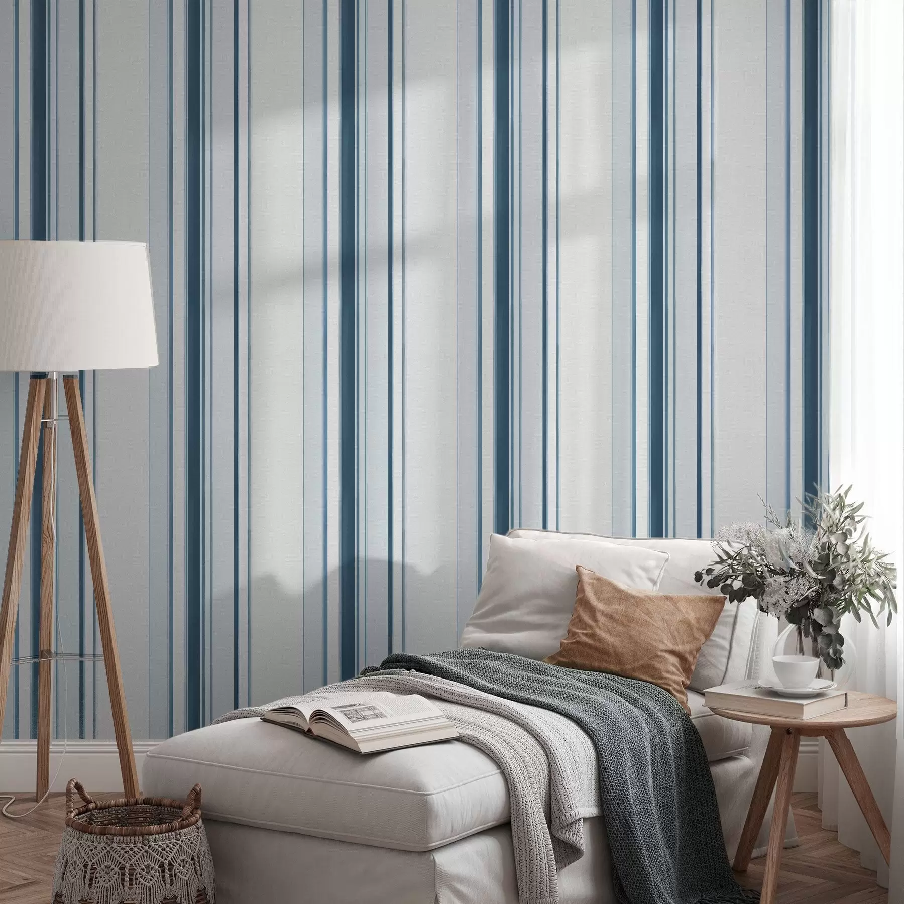murales de pared Muchas rayas verticales en colores turquesa y azul a00529