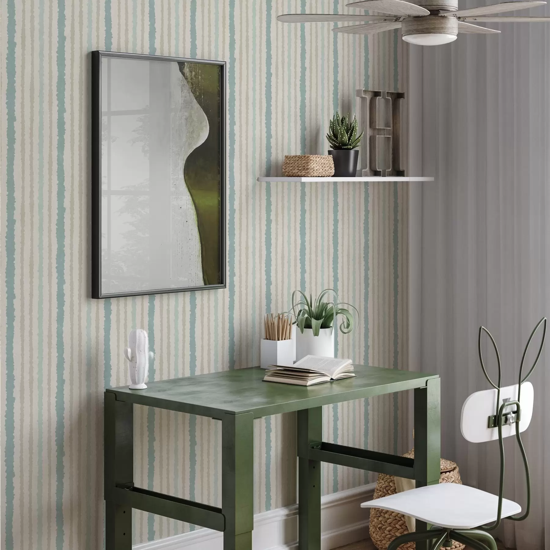 murales de pared Combinación de rayas desiguales turquesa y beige a00552