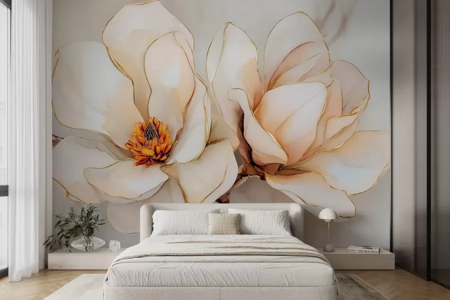 murales de pared Grandes flores de magnolia clara con pétalos suaves w09308