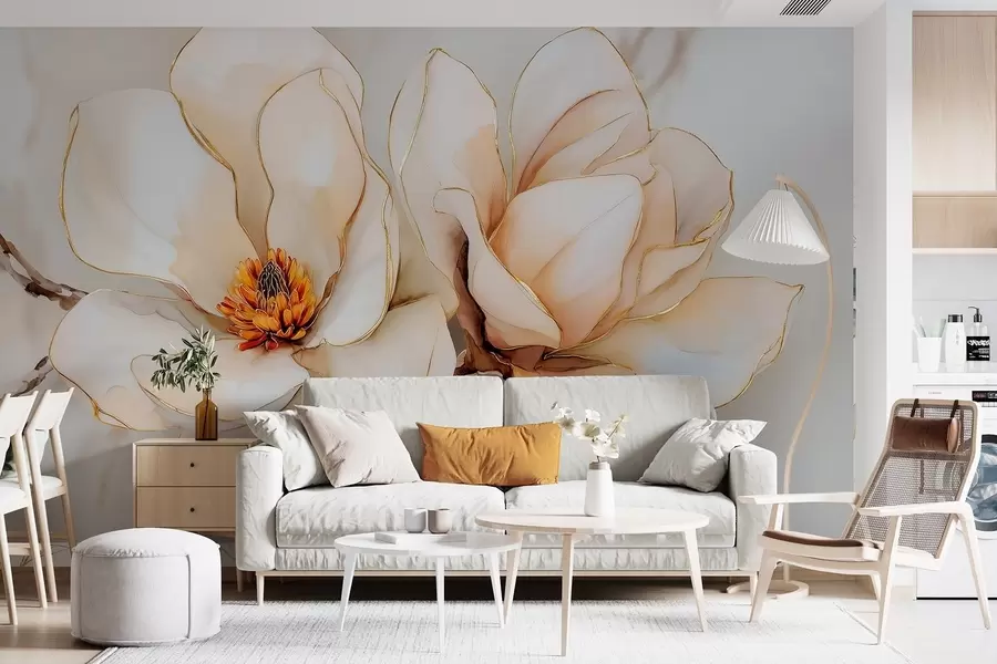 Murales de pared Grandes flores de magnolia clara con pétalos suaves w09308 murales de pared Grandes flores de magnolia clara con pétalos suaves w09308