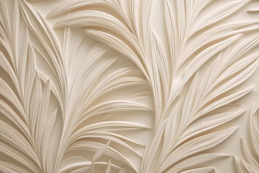 murales de pared Hojas decorativas de color beige en estilo 3D w09351
