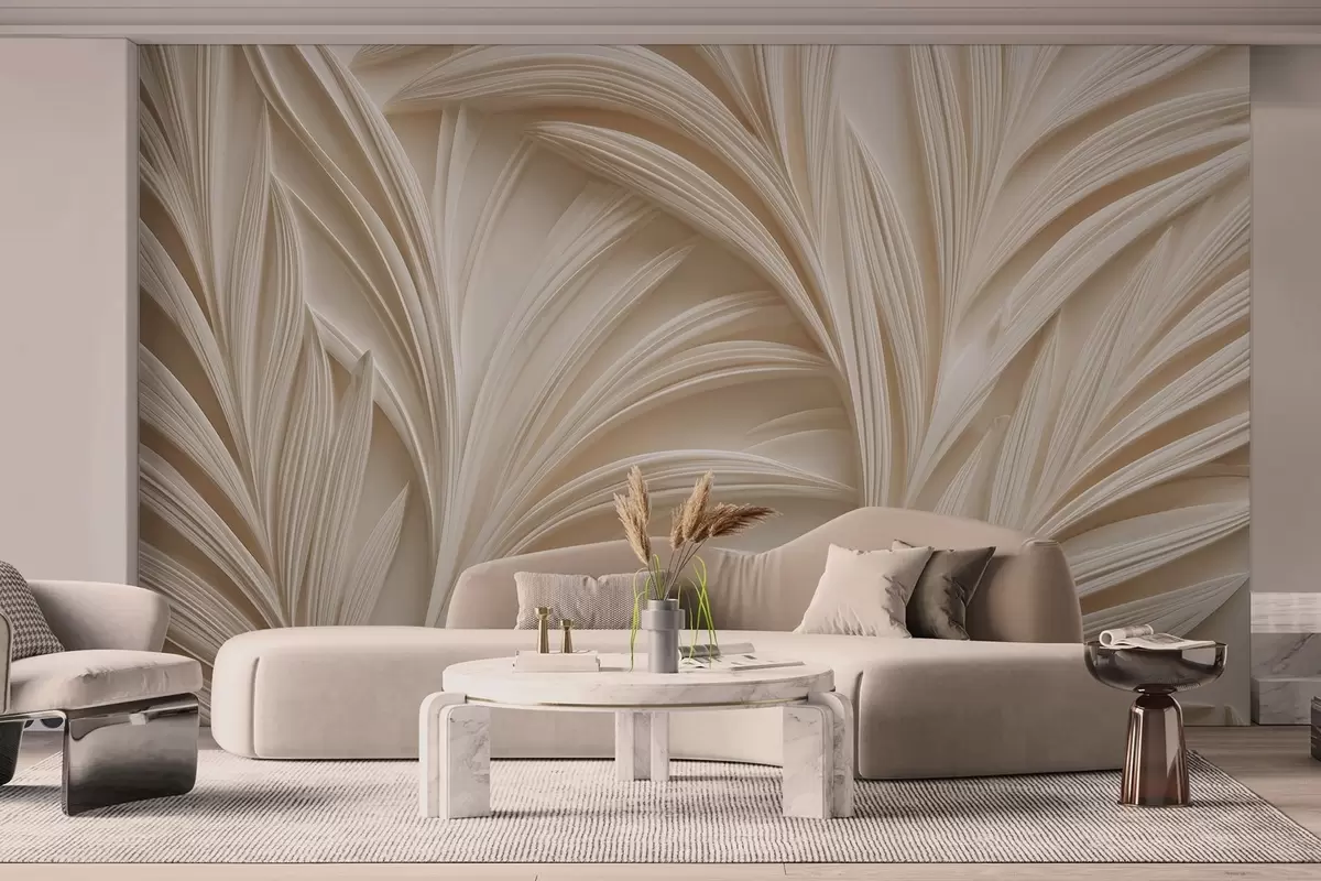 Murales de pared Hojas decorativas de color beige en estilo 3D w09351 murales de pared Hojas decorativas de color beige en estilo 3D w09351