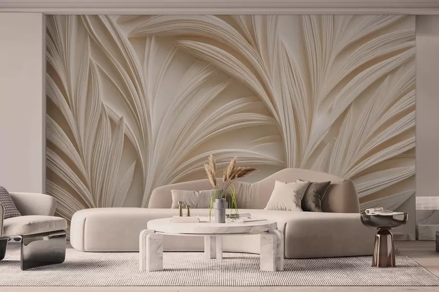 Murales de pared Hojas decorativas de color beige en estilo 3D w09351 murales de pared Hojas decorativas de color beige en estilo 3D w09351
