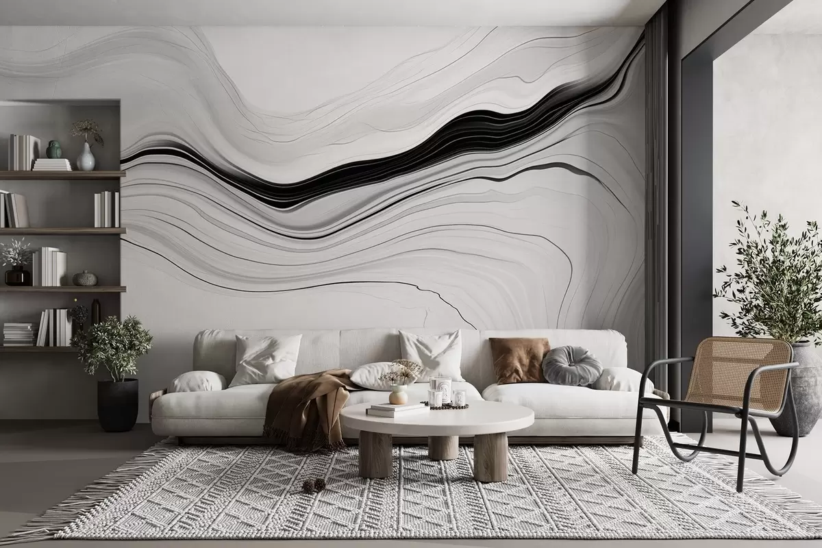 Murales de pared Motivo en blanco y negro con efecto de capas de mármol w09358 murales de pared Motivo en blanco y negro con efecto de capas de mármol w09358