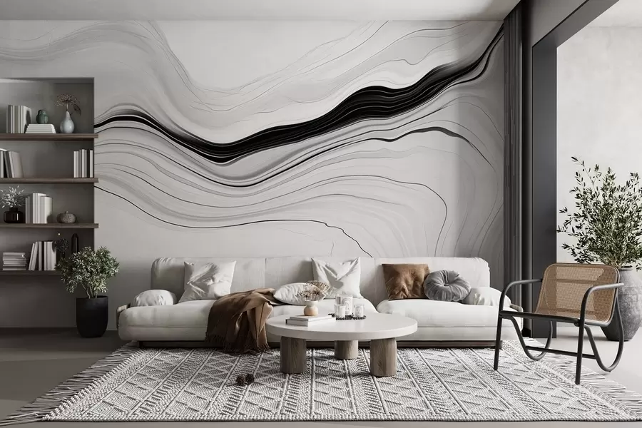 Murales de pared Motivo en blanco y negro con efecto de capas de mármol w09358 murales de pared Motivo en blanco y negro con efecto de capas de mármol w09358