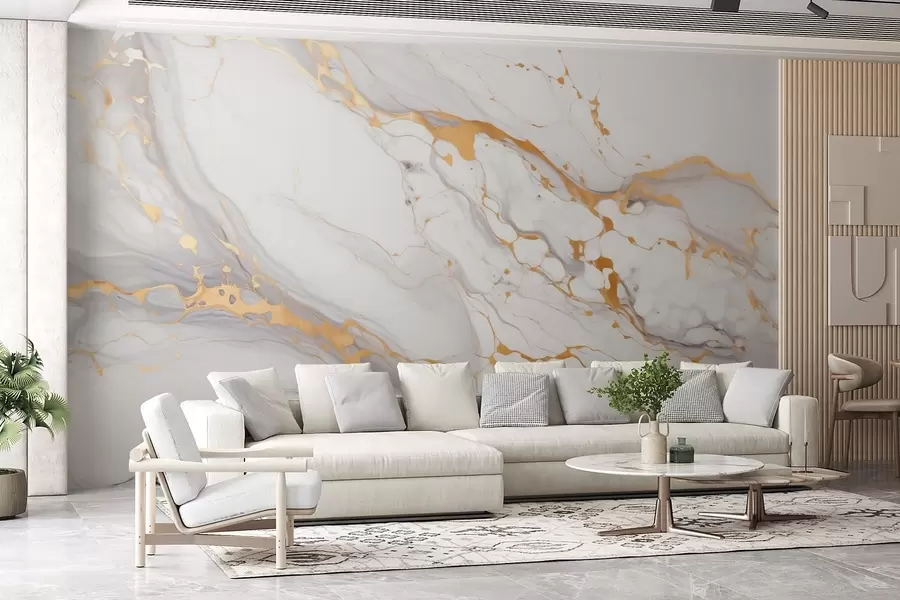 murales de pared Imitación de textura de mármol con suaves transiciones grises y acentos amarillos w09362