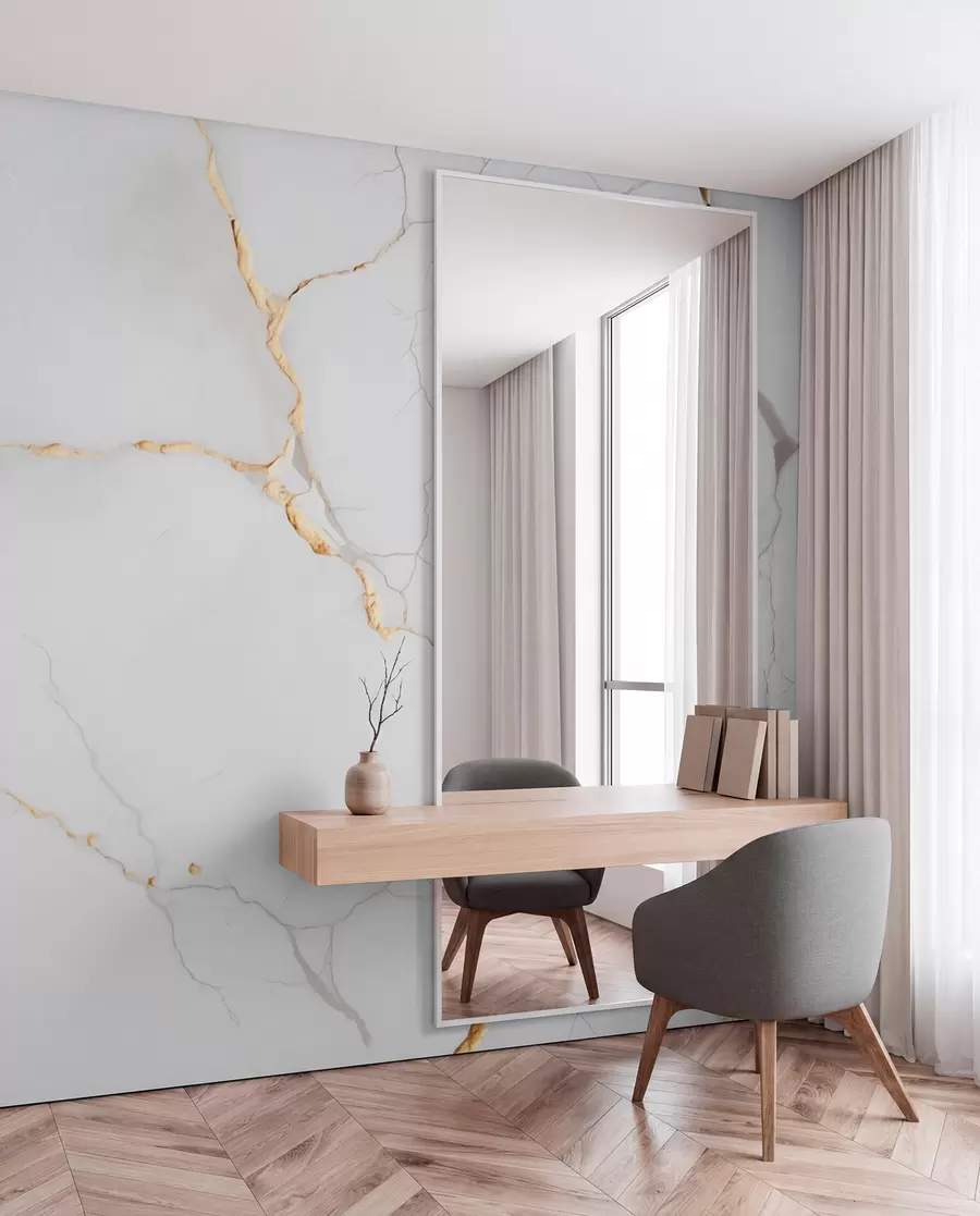 murales de pared Imitación de mármol con finas grietas y vetas amarillas w09390