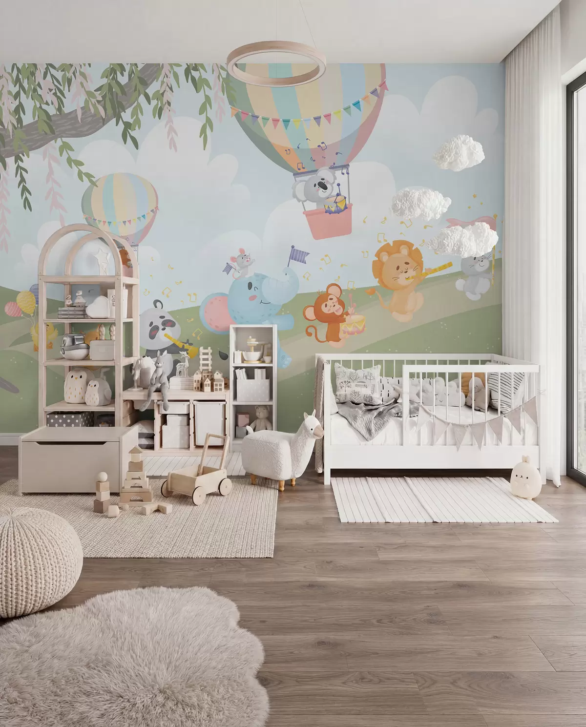 murales de pared Paisaje con animales tocando instrumentos musicales w04200