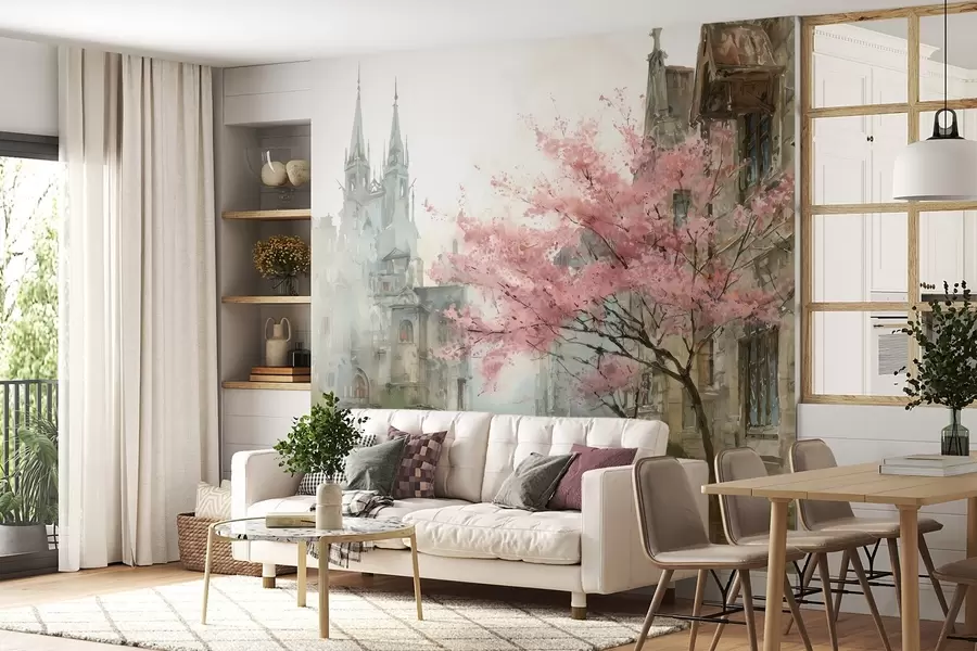 Murales de pared paisaje urbano en estilo acuarela w04500 murales de pared paisaje urbano en estilo acuarela w04500