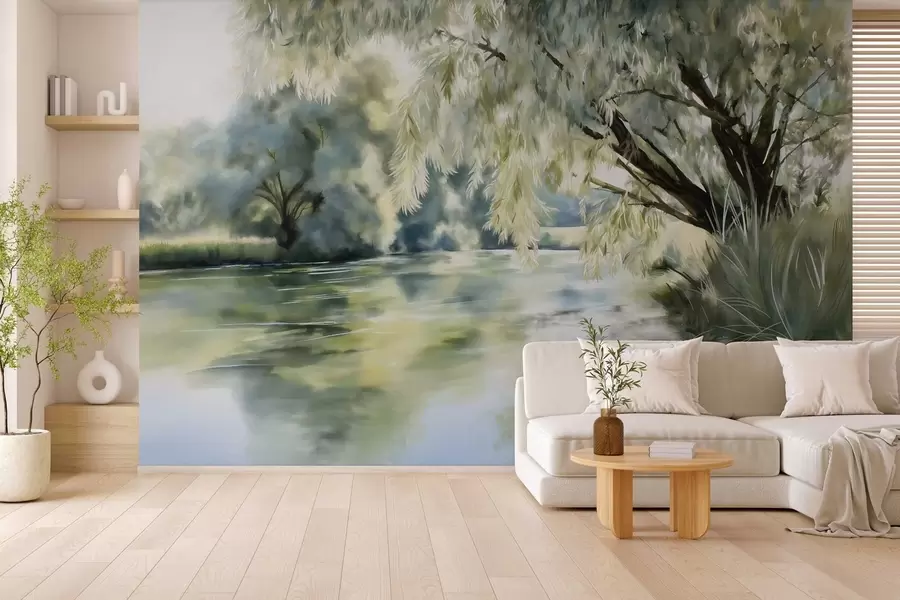 Murales de pared árbol de estilo acuarela sobre el lago w04501 murales de pared árbol de estilo acuarela sobre el lago w04501