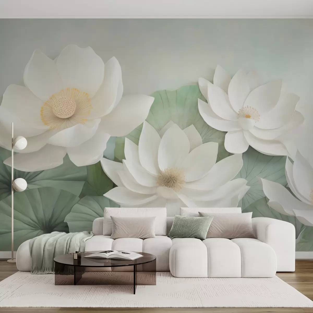 Murales de pared Flores de loto en el follaje w04539 murales de pared Flores de loto en el follaje w04539