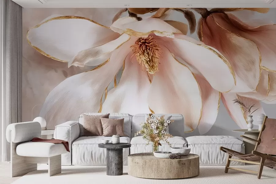 murales de pared Magnolia en flor en tonos pastel w09387