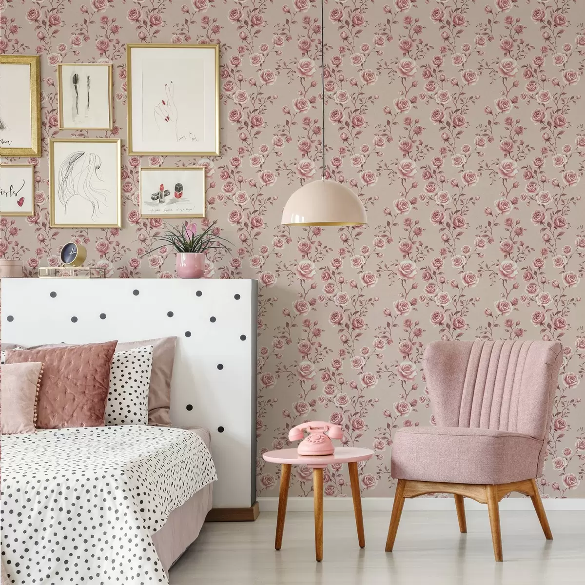 Papel pintado Rosas en polvo sobre fondo beige — estampado vintage a00497