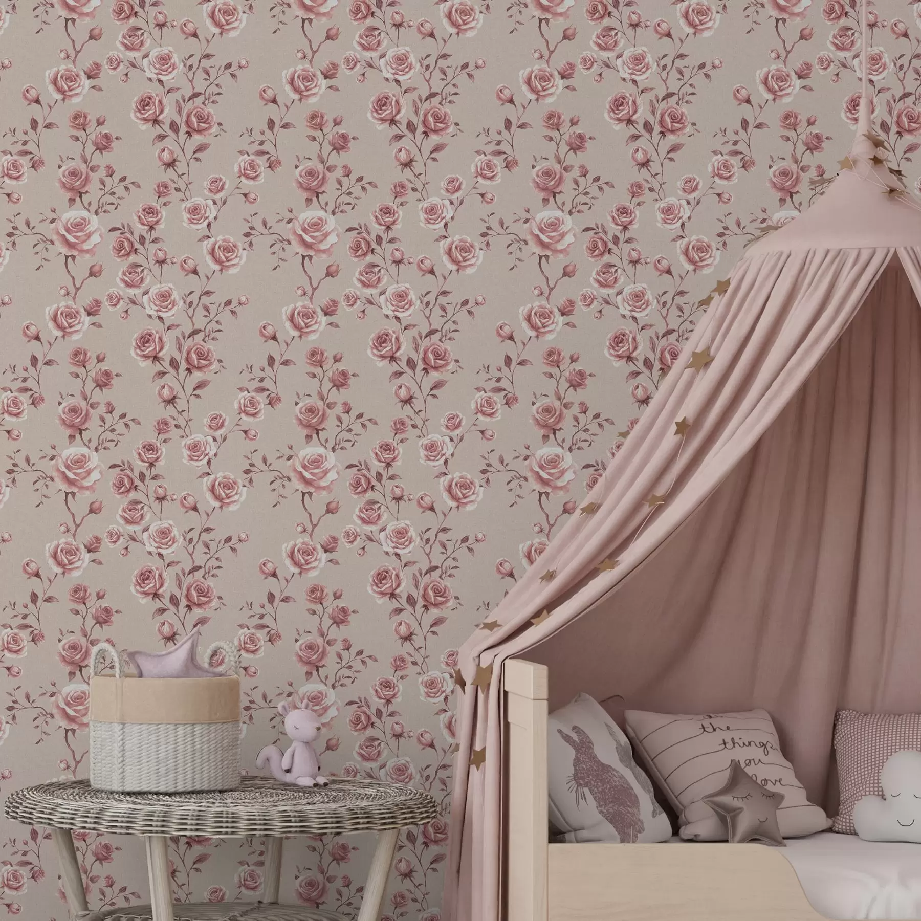 murales de pared Rosas en polvo sobre fondo beige — estampado vintage a00497