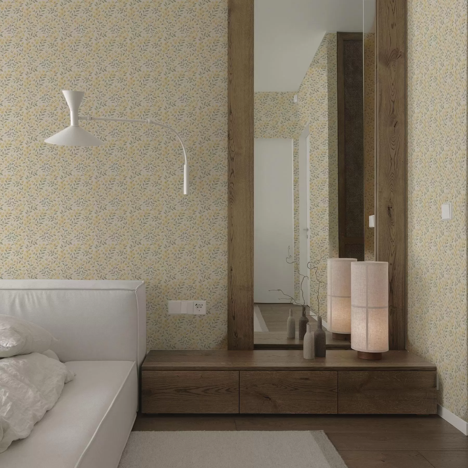 murales de pared Flores amarillas pintadas con acuarela sobre un fondo claro a00570