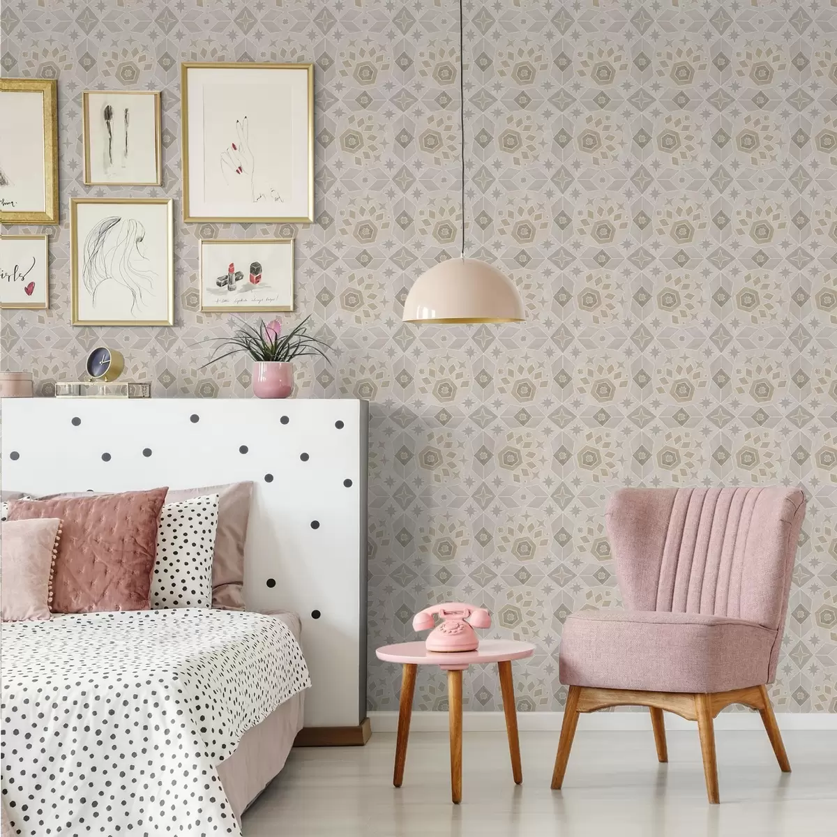 Papel pintado Patrón geométrico de mosaico en tonos beige cálidos a00606