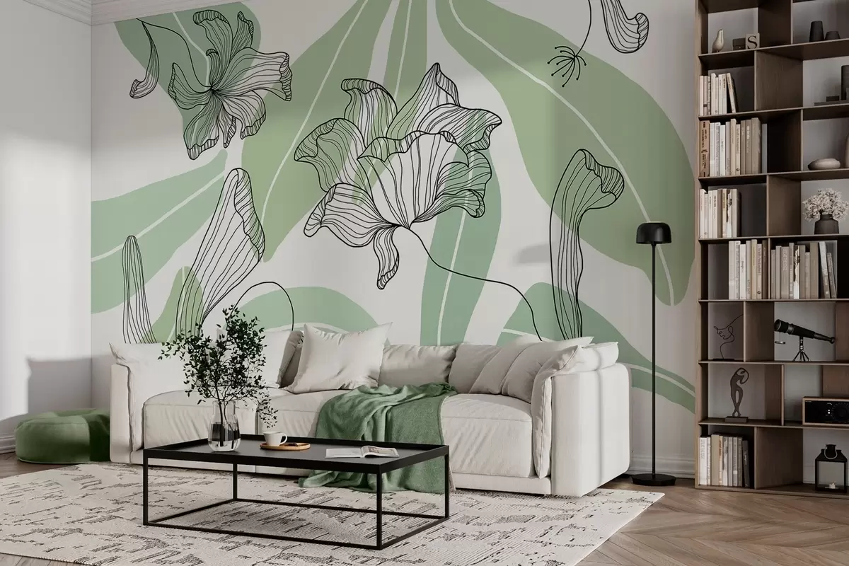 Murales de pared hojas y flores abstractas en tonos verdes w04499v1 murales de pared hojas y flores abstractas en tonos verdes w04499v1