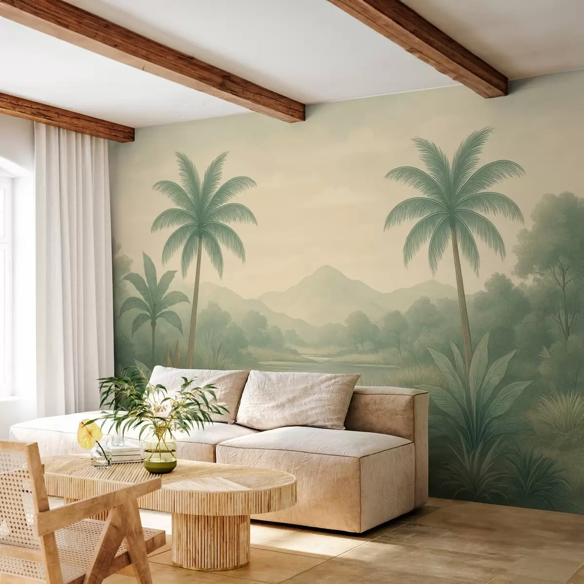 Murales de pared paisaje tropical con palmeras y un río w04623 murales de pared paisaje tropical con palmeras y un río w04623