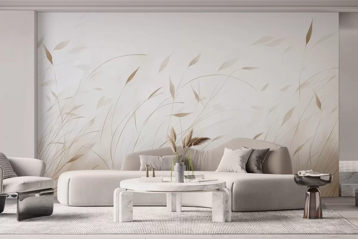 Murales de pared Hierba al viento en estilo acuarela en tonos beige w09331v1 murales de pared Hierba al viento en estilo acuarela en tonos beige w09331v1