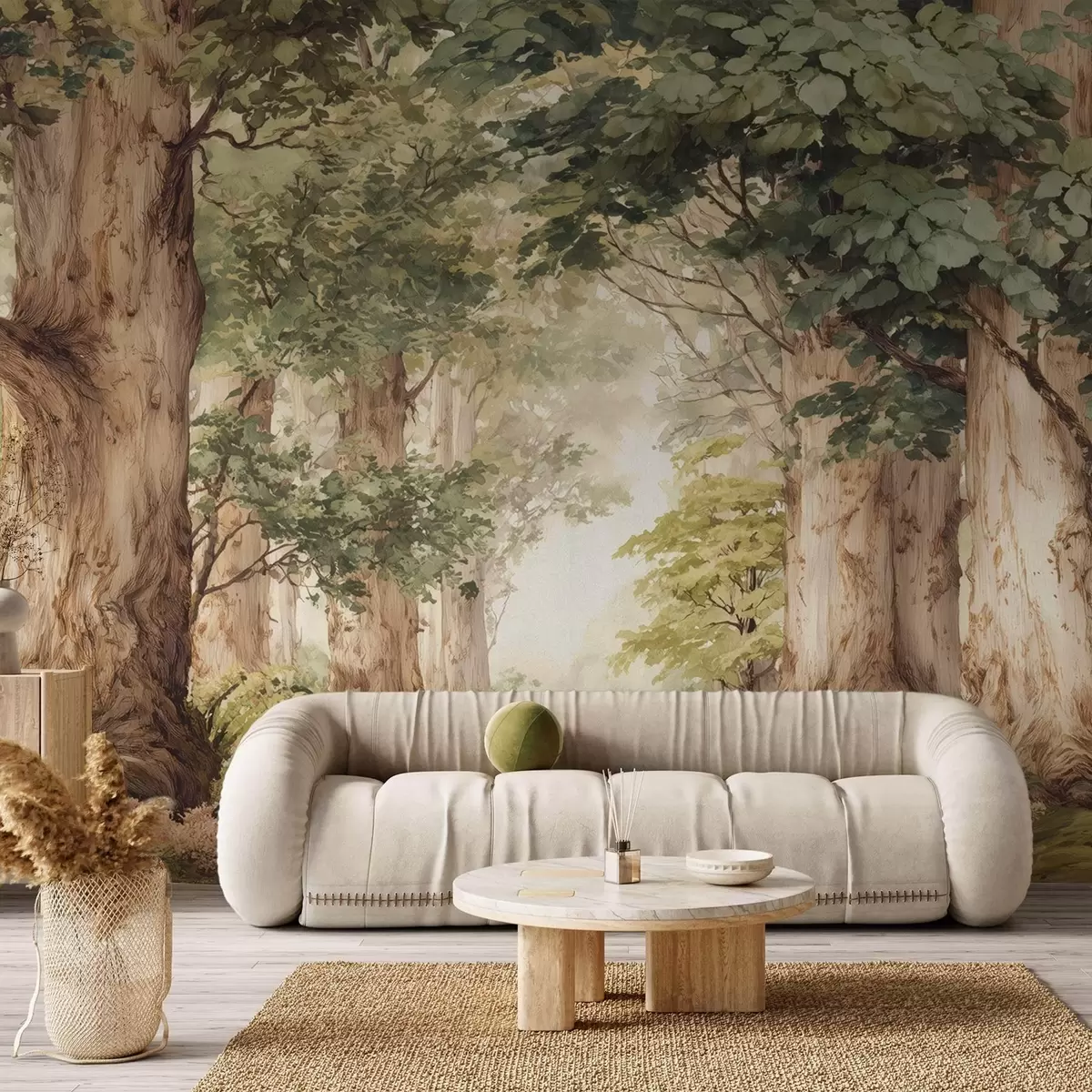 Murales de pared Sendero forestal entre majestuosos árboles en estilo acuarela w09404 murales de pared Sendero forestal entre majestuosos árboles en estilo acuarela w09404