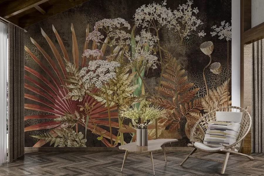 Murales de pared Herbario sobre fondo oscuro w09323 murales de pared Herbario sobre fondo oscuro w09323