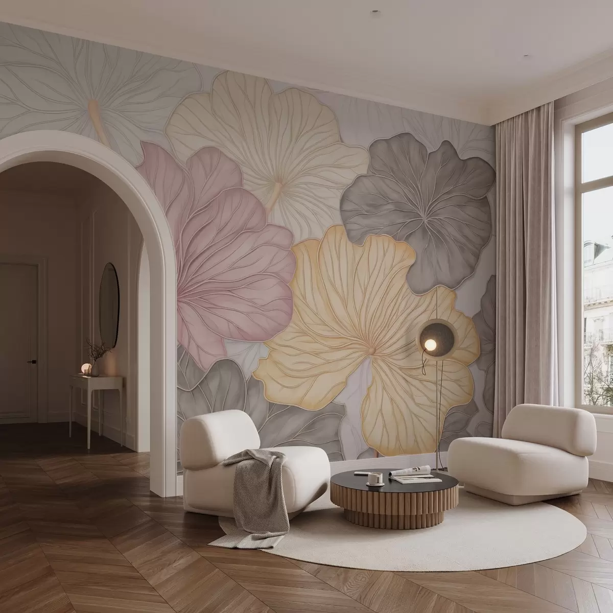 Murales de pared Hojas grandes de color pastel con nervaduras finas w04612 murales de pared Hojas grandes de color pastel con nervaduras finas w04612