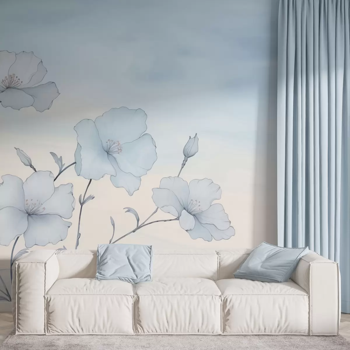 Murales de pared Delicadas flores azules contra un cielo despejado w04620 murales de pared Delicadas flores azules contra un cielo despejado w04620