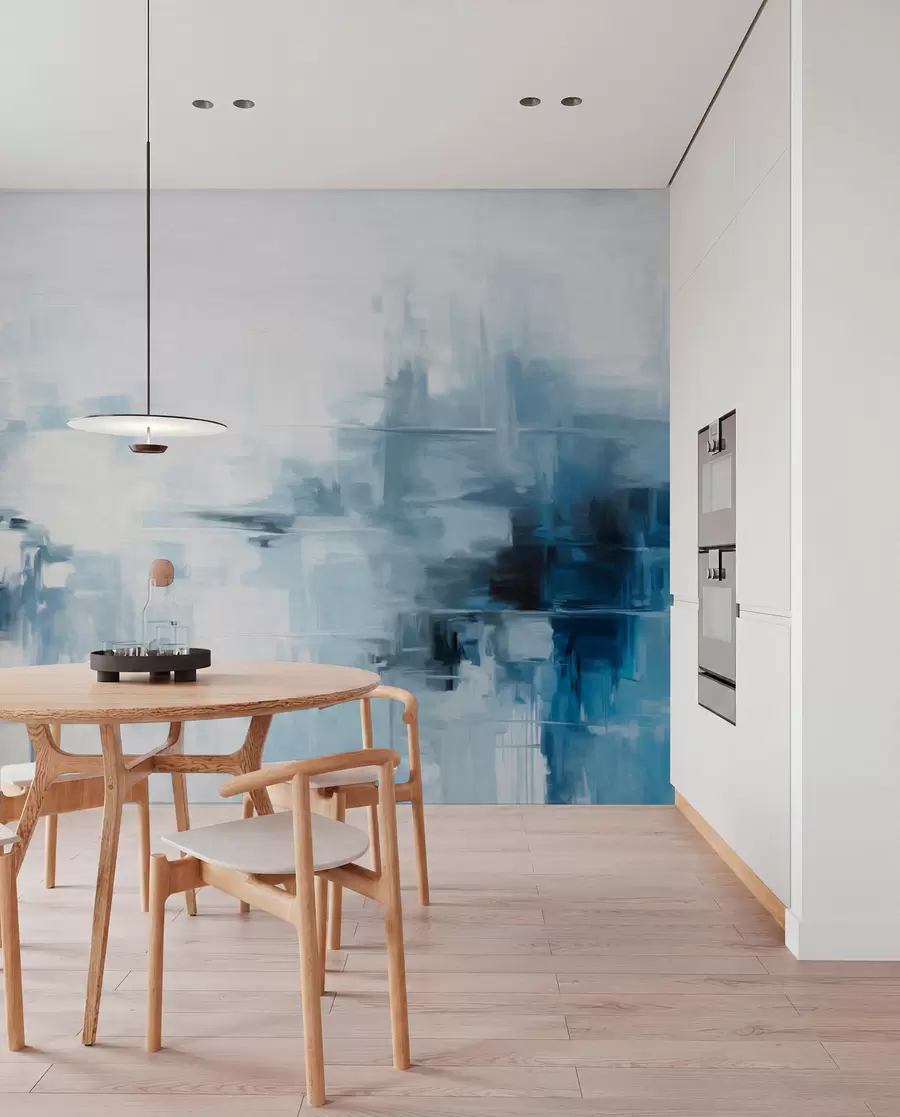 murales de pared Imitación de pintura abstracta de paisaje con textura y pinceladas azules y blancas, estilo moderno w09422