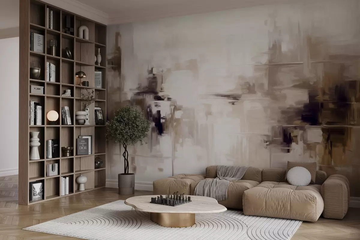 Murales de pared Imitación de pintura abstracta de paisaje con textura, con pinceladas marrones y blancas, estilo moderno w09422v1 murales de pared Imitación de pintura abstracta de paisaje con textura, con pinceladas marrones y blancas, estilo moderno w09422v1