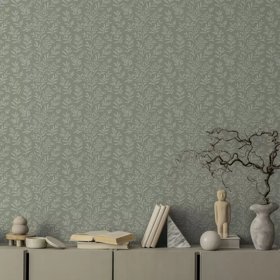 murales de pared Salvia verde: finas hierbas e inflorescencias, delicado diseño a00611
