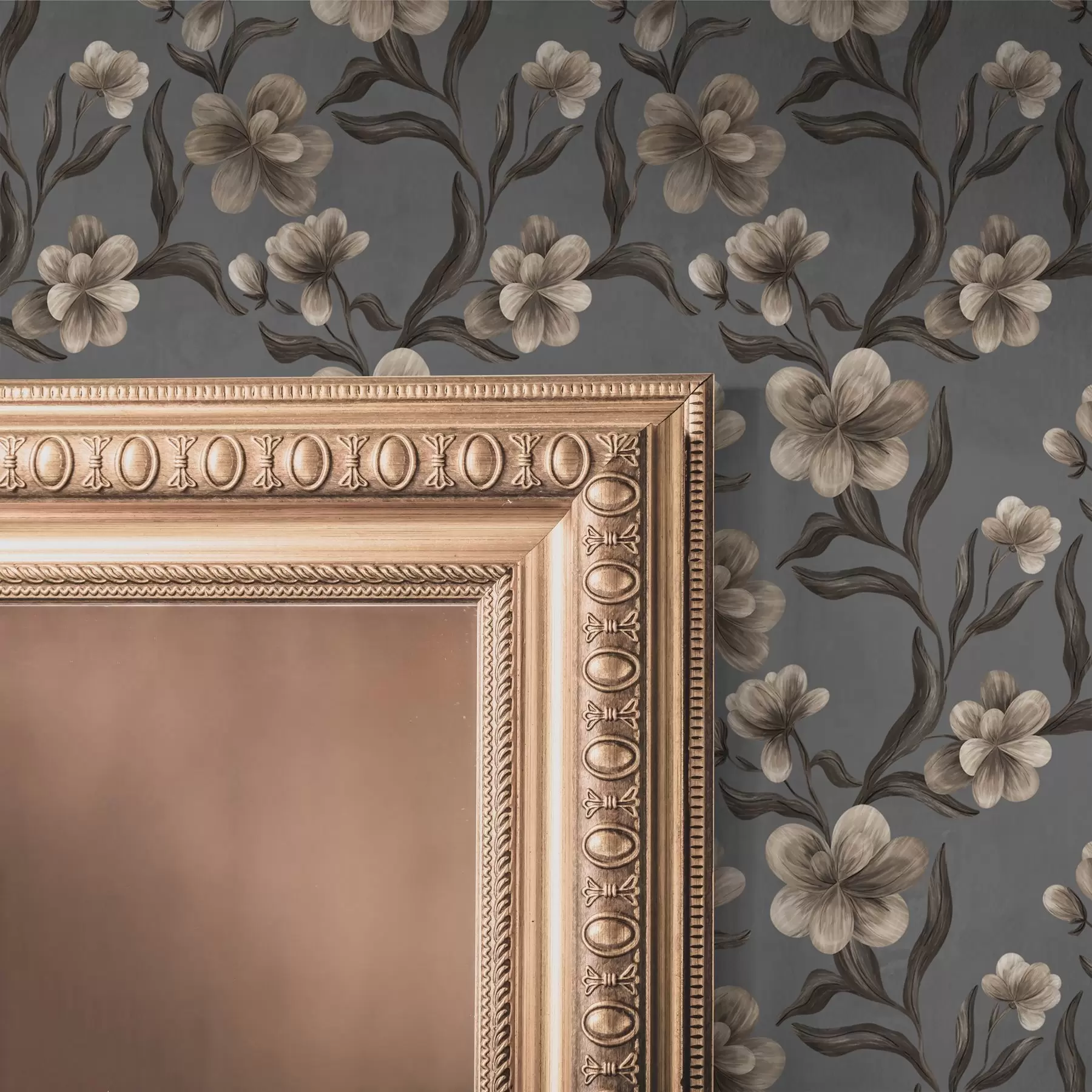 murales de pared Flores beige sobre fondo gris grafito a00626v4