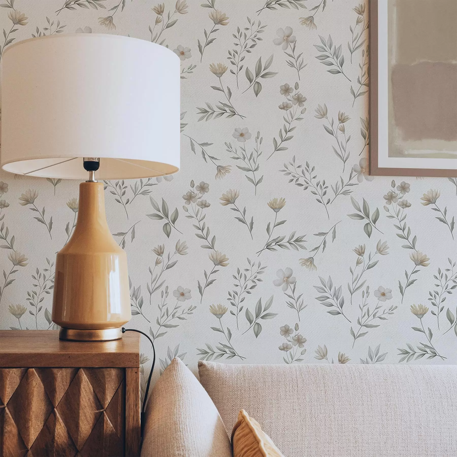 murales de pared Pequeñas ramitas y flores pintadas con acuarela sobre un fondo claro a00665