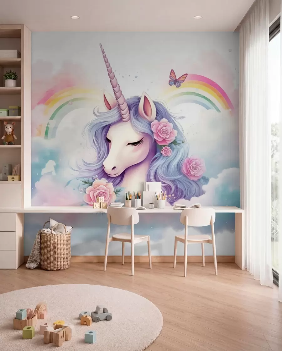 murales de pared Unicornio y arcoíris w03990