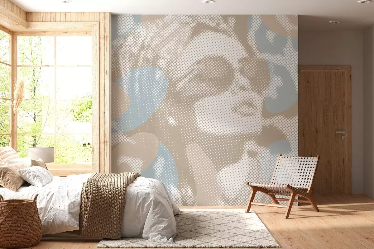 Murales de pared retrato de una mujer sobre un fondo de leopardo en estilo punteado en tonos beige y azul w04630 murales de pared retrato de una mujer sobre un fondo de leopardo en estilo punteado en tonos beige y azul w04630