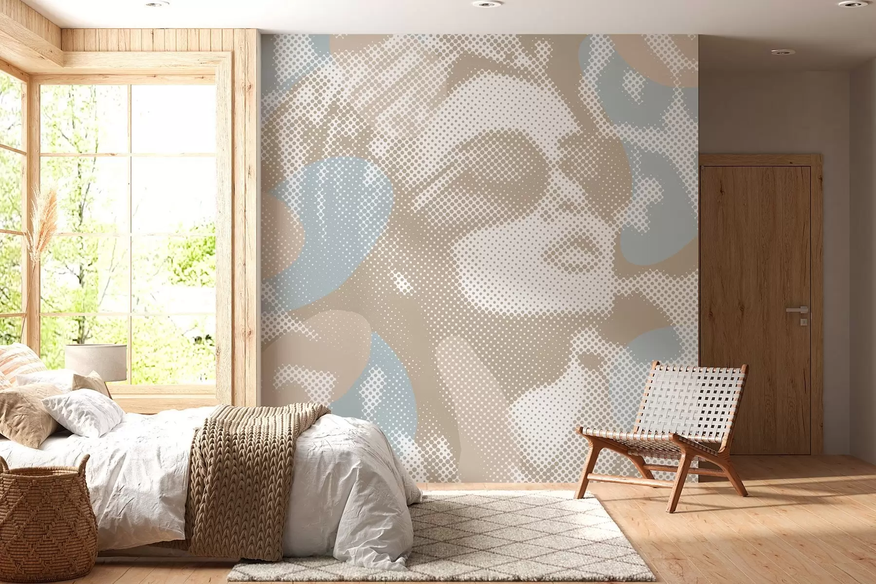 Murales de pared retrato de una mujer sobre un fondo de leopardo en estilo punteado en tonos beige y azul w04630 murales de pared retrato de una mujer sobre un fondo de leopardo en estilo punteado en tonos beige y azul w04630