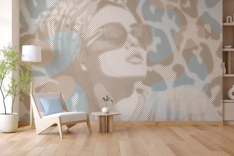 Murales de pared retrato de una mujer sobre un fondo de leopardo en estilo punteado en tonos beige y azul w04630 murales de pared retrato de una mujer sobre un fondo de leopardo en estilo punteado en tonos beige y azul w04630
