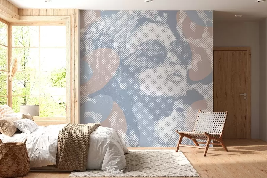 Murales de pared retrato de una mujer sobre un fondo de leopardo en estilo punteado en tonos azules w04630v1 murales de pared retrato de una mujer sobre un fondo de leopardo en estilo punteado en tonos azules w04630v1