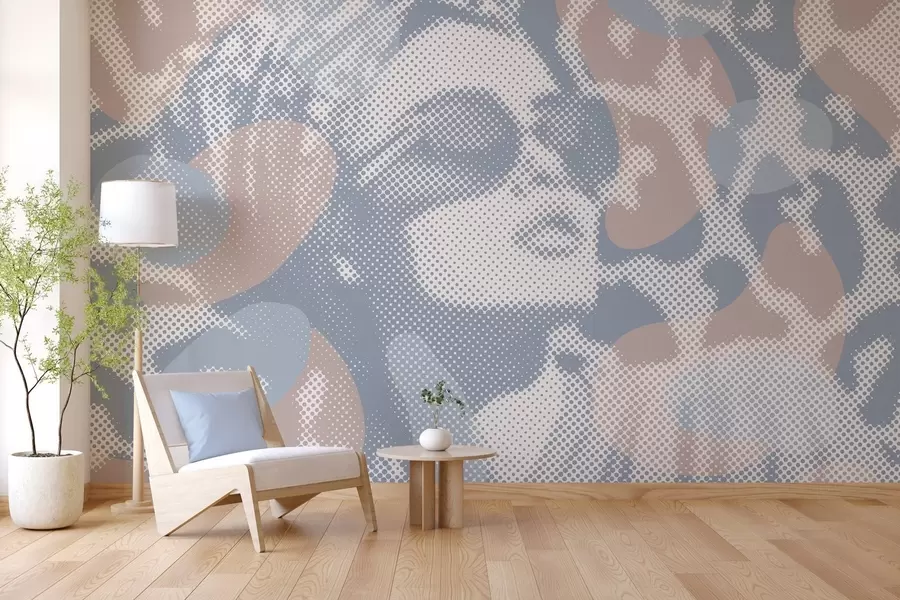 Murales de pared retrato de una mujer sobre un fondo de leopardo en estilo punteado en tonos azules w04630v1 murales de pared retrato de una mujer sobre un fondo de leopardo en estilo punteado en tonos azules w04630v1