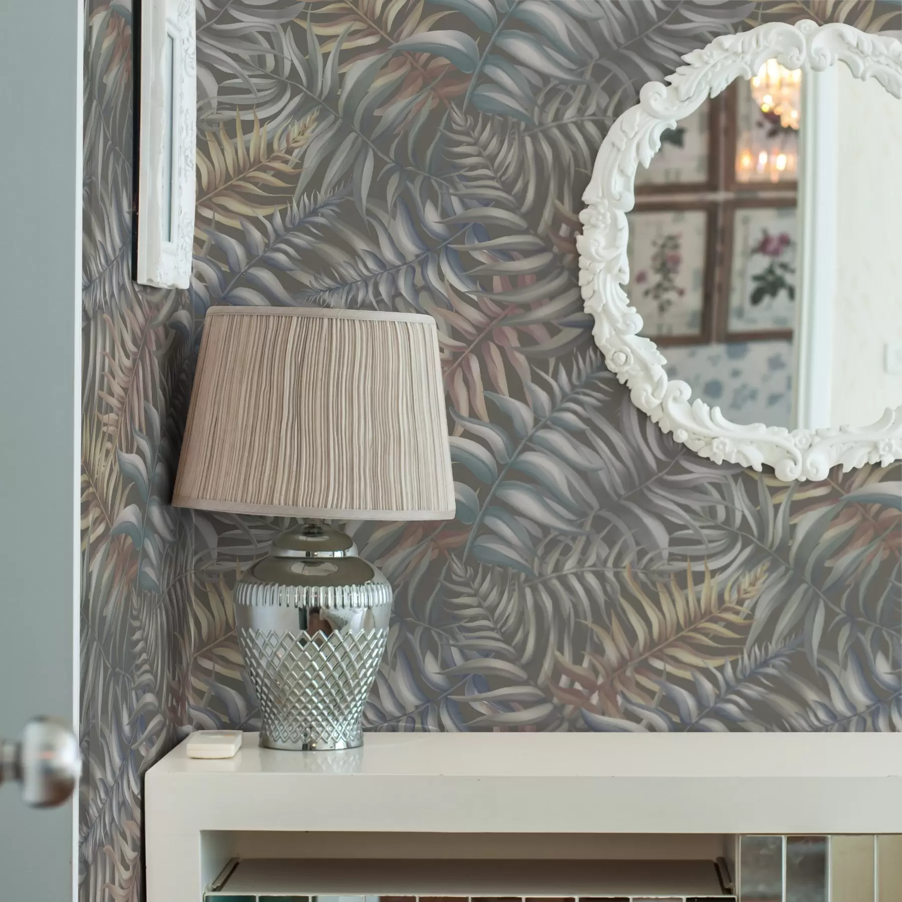 murales de pared Hojas de palmera en capas en tonos apagados a00789