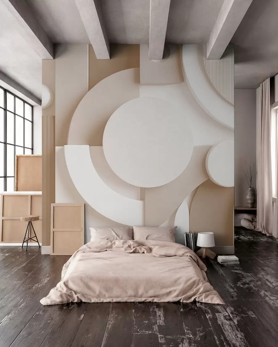 murales de pared Abstracción volumétrica moderna en tonos beige w09441v1