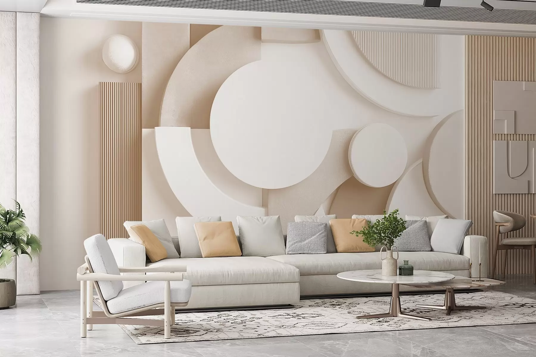 murales de pared Abstracción volumétrica moderna en tonos beige w09441v1