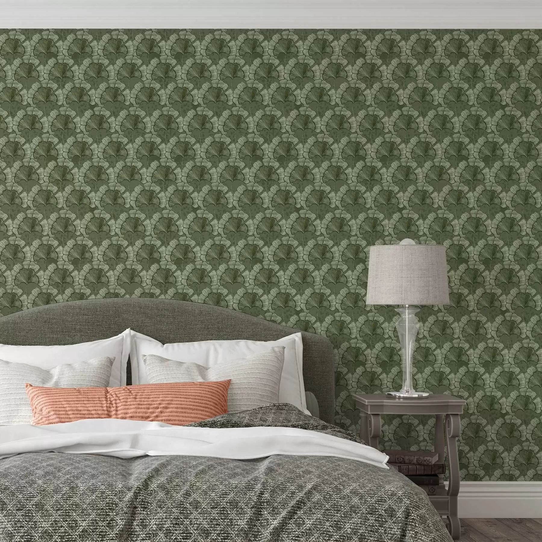 murales de pared Diseño gráfico con ginkgo en una paleta de colores verdes fríos a00709