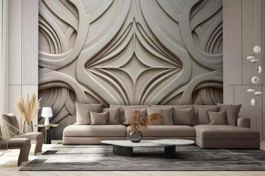 Murales de pared Estampado geométrico abstracto simétrico con textura, color beige claro, estilo art déco, detalles intrincados w09473 murales de pared Estampado geométrico abstracto simétrico con textura, color beige claro, estilo art déco, detalles intrincados w09473
