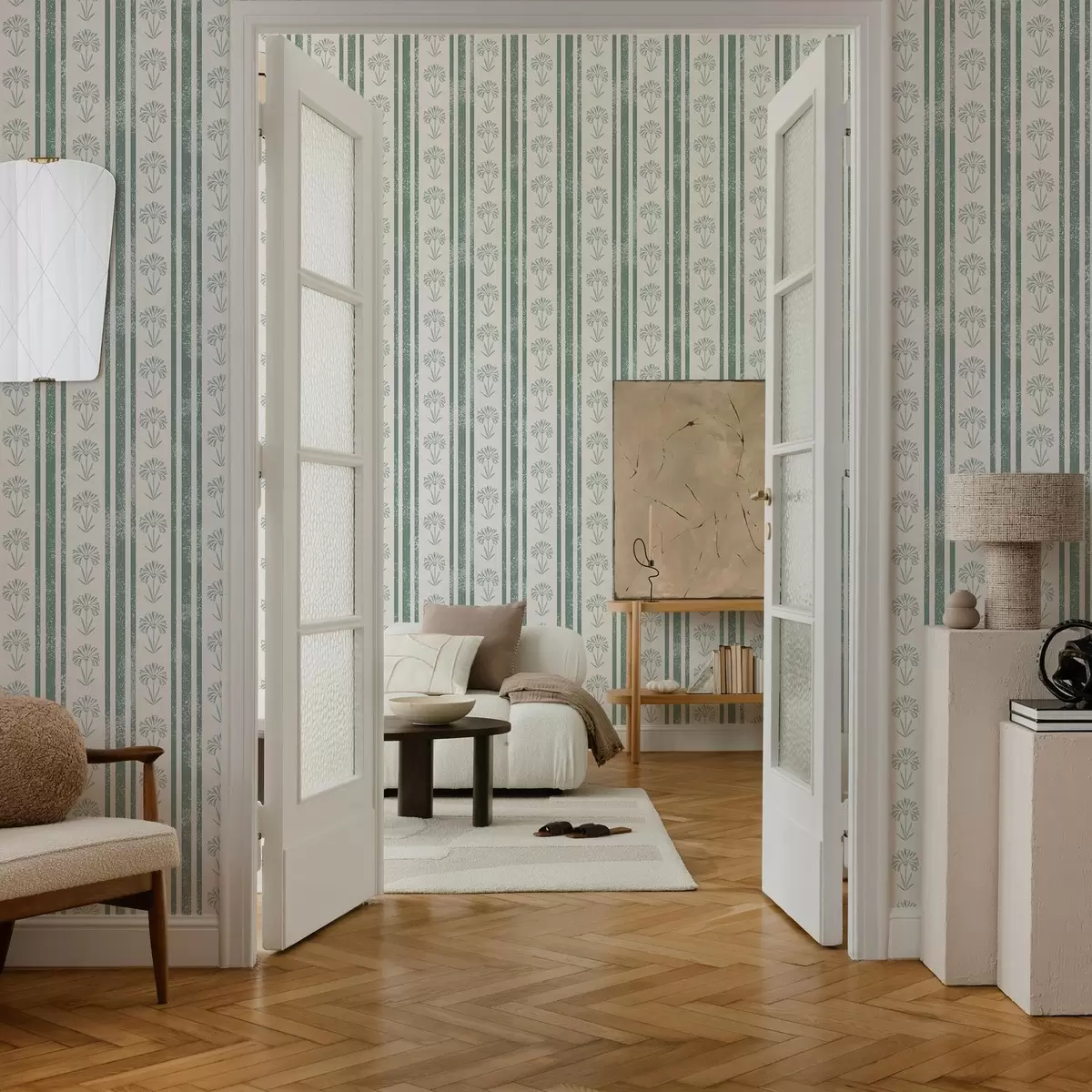 Papel pintado Patrón de cinta con flores en tonos verdes a00732