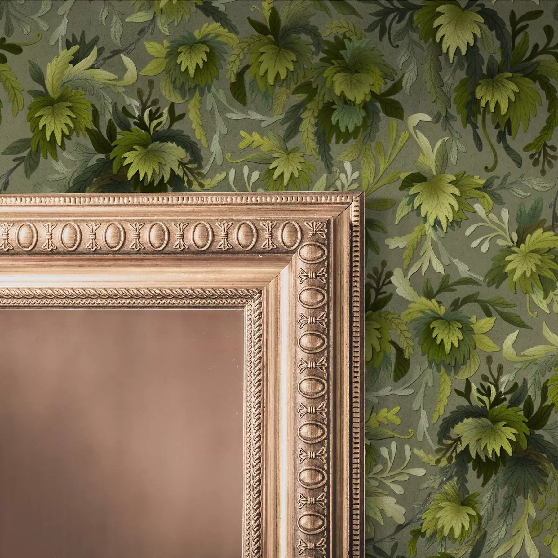 murales de pared Denso follaje verde sobre un fondo gris verdoso a00805v1